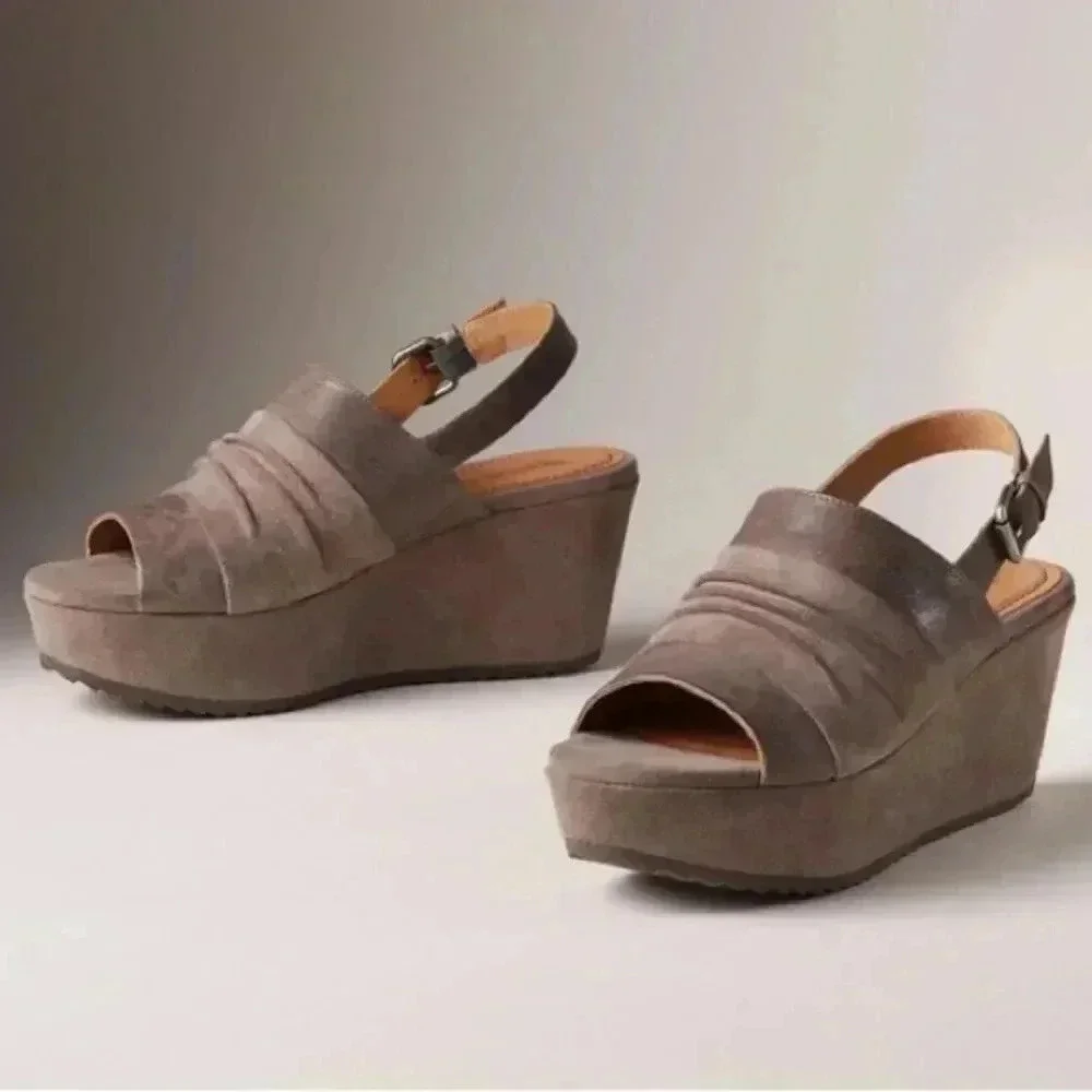 Trask Shari Suede Open Toe Slingback Wedge Sandals